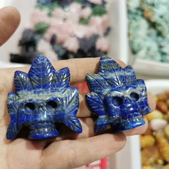 

1-2 pcs Natural lapis lazuli Indian Chief Head handcraft carved gemstone skull statue