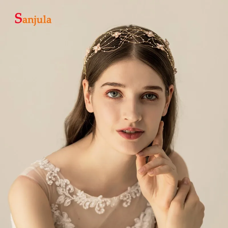 

Cute Handmade Flowers Bridal Headwear Gold Chain Net Shape Special Wedding Hair Accessories Girls Party Headpieces H281