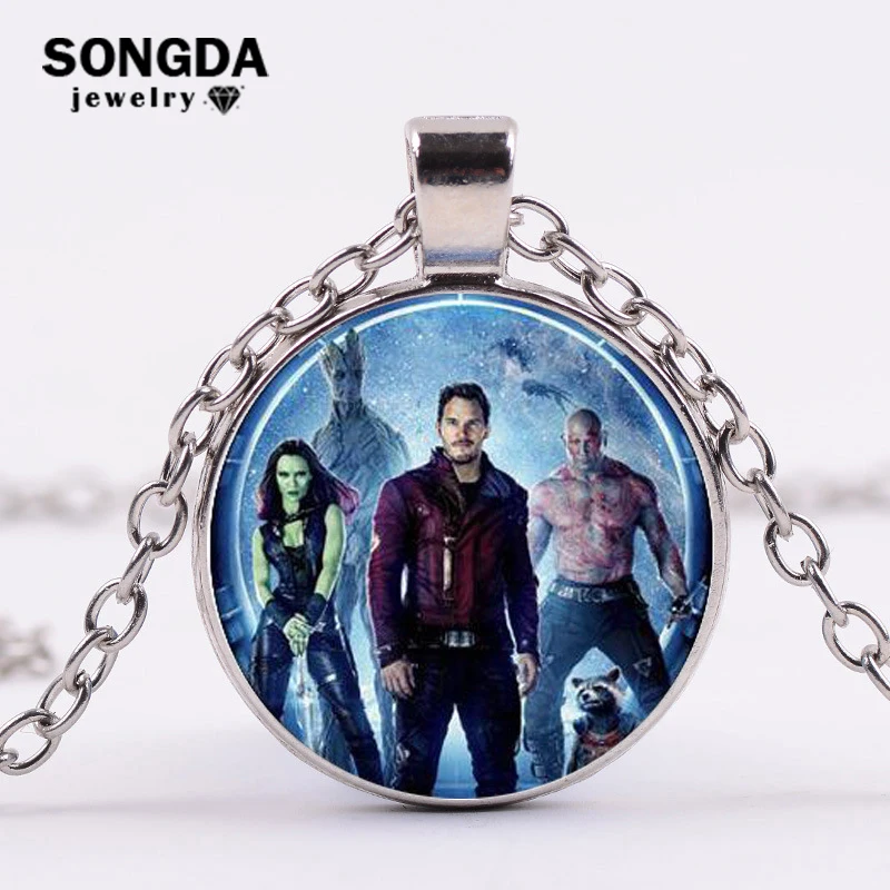

SONGDA Guardians of the Galaxy Souvenir Necklace Star Lord Tree Man Gamora Drax the Destroyer Rocket Time Gem Pendant Necklace