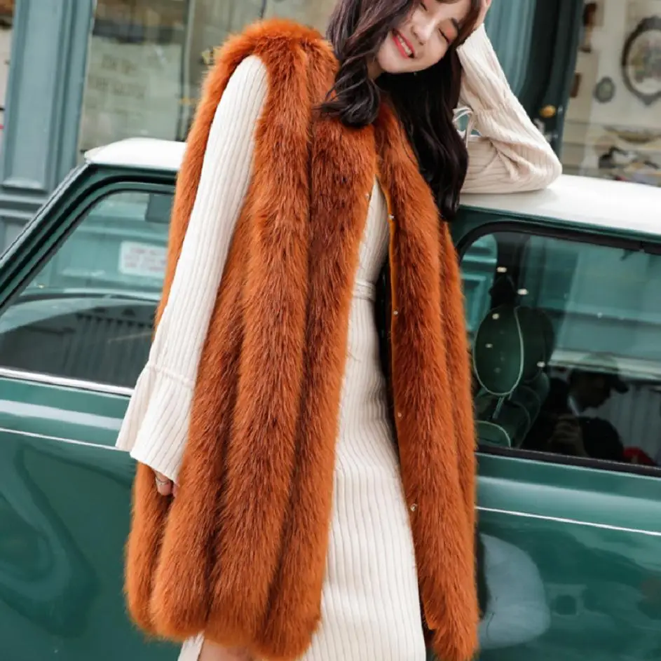 Winter Women Luxury Faux Fox Fur Vest 