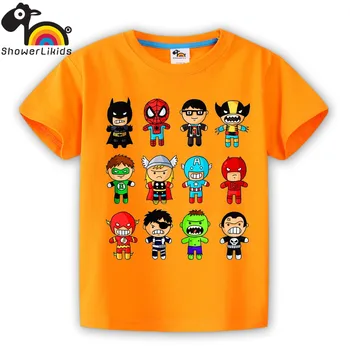 

showerlikids High quality cotton short sleeve T-shirt boy and girl children kid clothing colorful Super heroes sPrice Scolor004