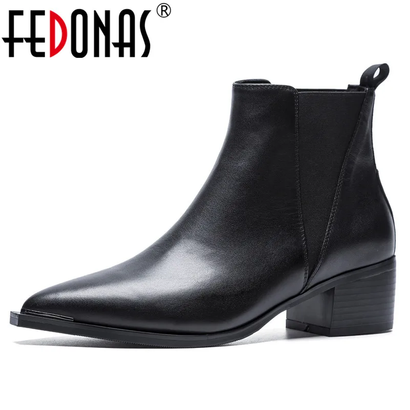 

FEDONAS Basic Boots New Women Genuine Leather High Heels Autumn Winter Ladies Shoes Woman Sexy Black Ankle Motorcycle Boots
