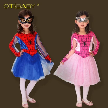 

Children Girls Spiderman Cosplay Dress Girl Kids Masquerade Party Dress Cute Blindfold Children Halloween Perform Xmas Costume