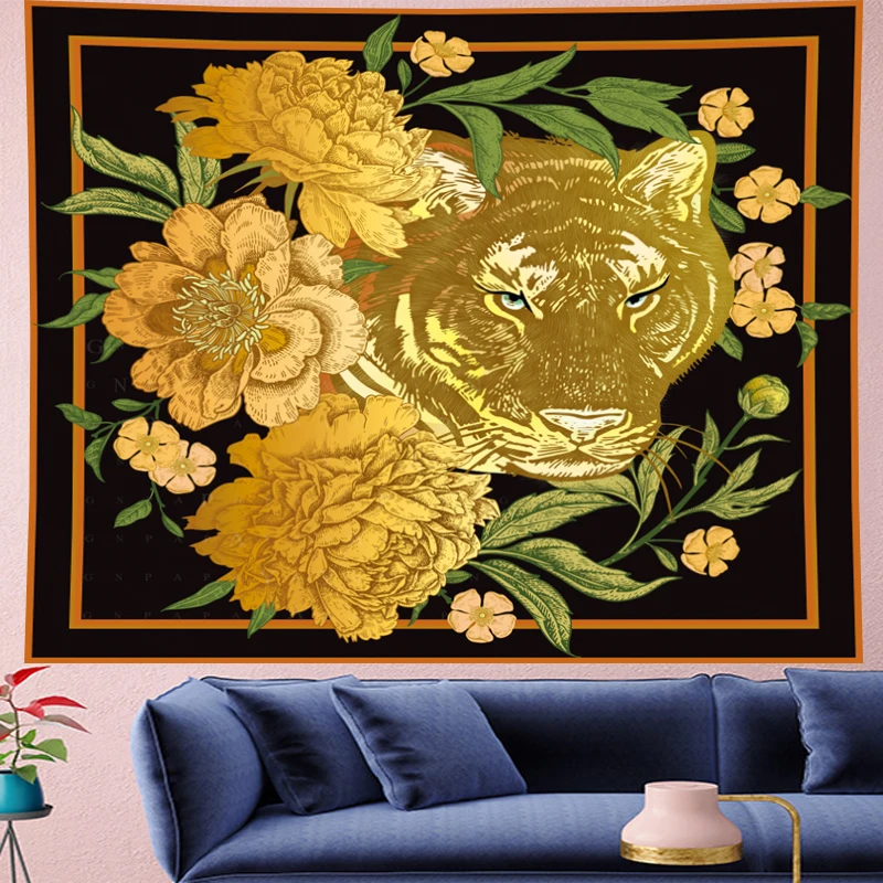 

Retro gold tiger fower Tapestry Bohemian Geometry Polyester hippies Wall Hanging Table Cloth Curtain Blanket Yoga Mat Blanket