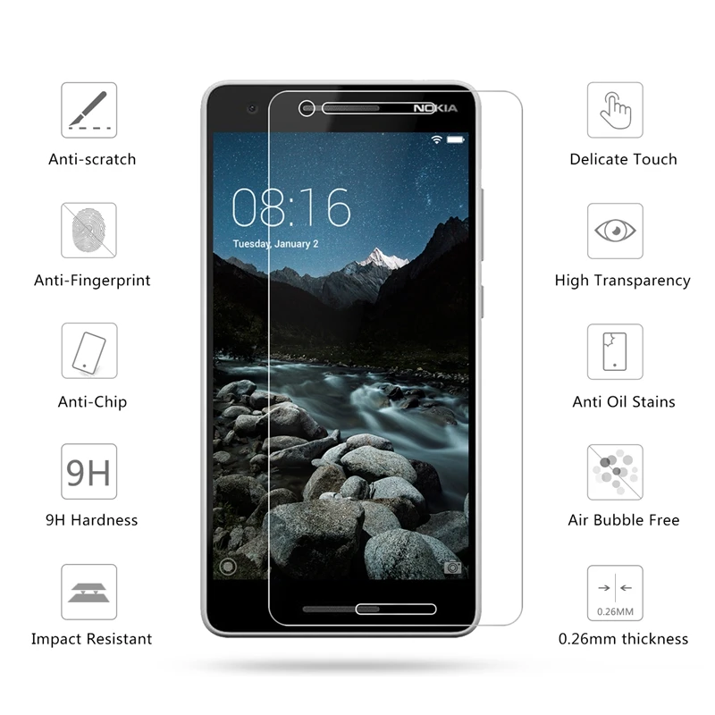 10 шт./лот 2.5D 0 26 мм 9H Премиум Закаленное стекло для Nokia 2 1 Защитная пленка 5