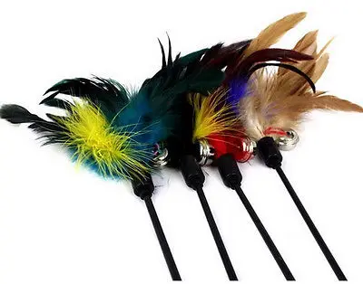 

Pet Cat Kitten Cat Feather Bell Wand Teaser Rod Ball Toys Toy With Bell Color sent by random