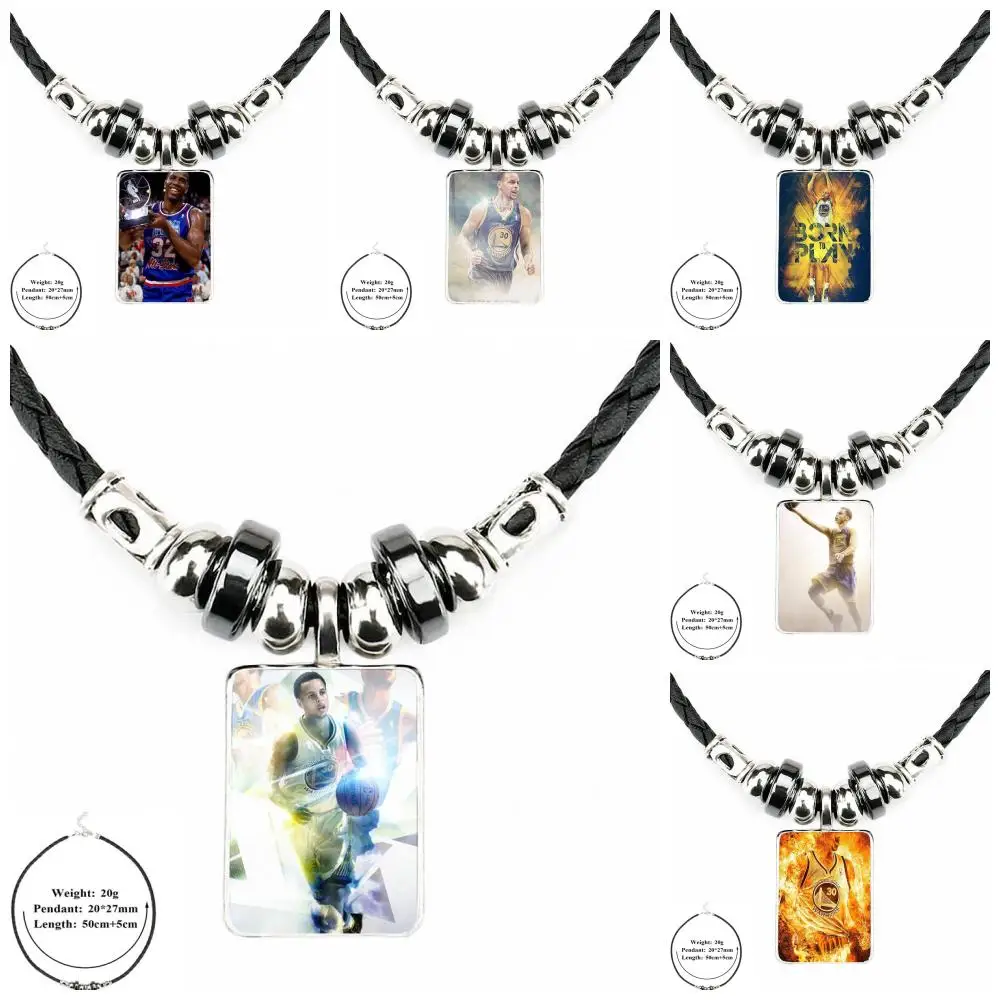 

For Schoolgirl Maxi Basketball Mvp Stephen Curry 30 Crazy Mad Glass Necklace Statement Black Leather Bead Pendant Necklace