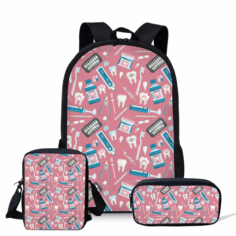 Бесшумный дизайн инструменты стоматолога Печать медсестры детский школьный рюкзак 3 шт. 16 дюймов школьные рюкзаки для девочек подростков детские сумки Новинка - Цвет: YQ601CEK