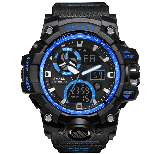 SMAEL, спортивные часы для мужчин, водонепроницаемые кварцевые аналоговые светодиодный электронные мужские наручные часы, мужские наручные часы - Цвет: 1545C Black Blue