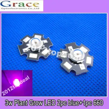 

10pc 3W High Power Mixed Color Plant Grow LED 1pcs Red 660nm 2pcs Blue 455nm +20mm star pcb