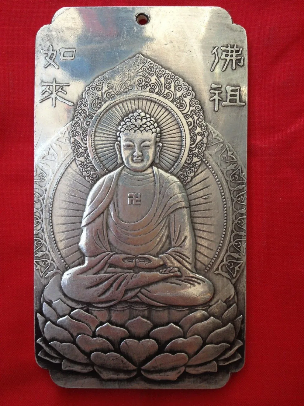 Китайский тибетский серебристый слиток dispel злой статуя Будды подвеска, амулет, ожерелье из металла ручной работы