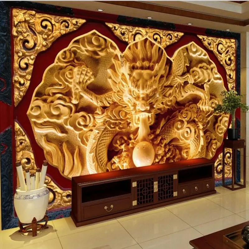 

wellyu Custom large - scale mural stone carving three - dimensional dragon map TV background wall non - woven wallpaper