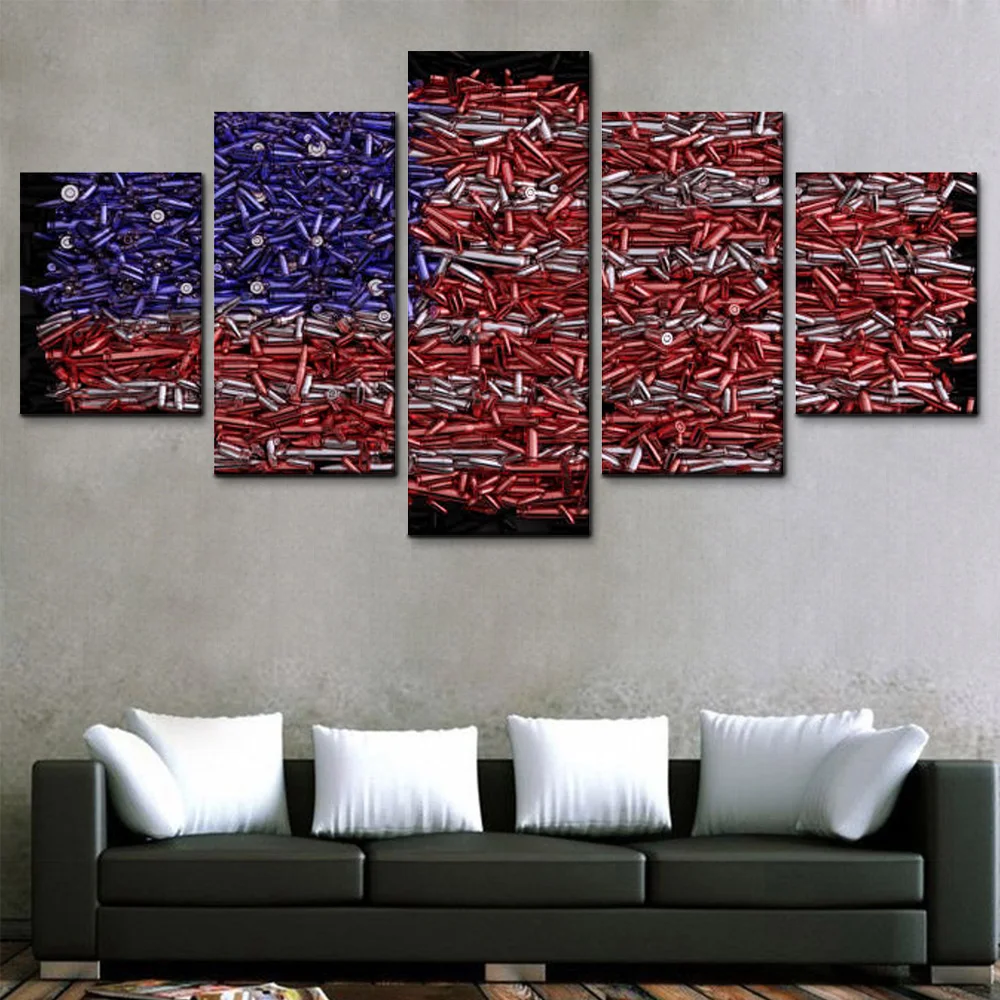

Abstract 3D USA Flag formed out of bullets picture HD printing large 5 pieces canvas decor painting living room wall art prints