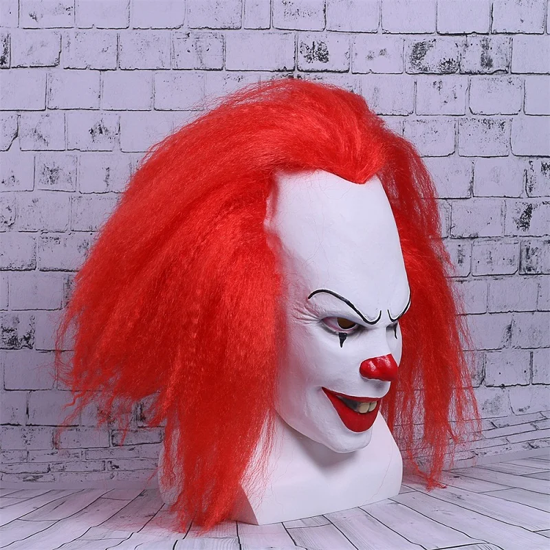 Movie Stephen King's It Mask Pennywise Mask Cosplay Masks Red Hair Clown Joker Halloween (12)