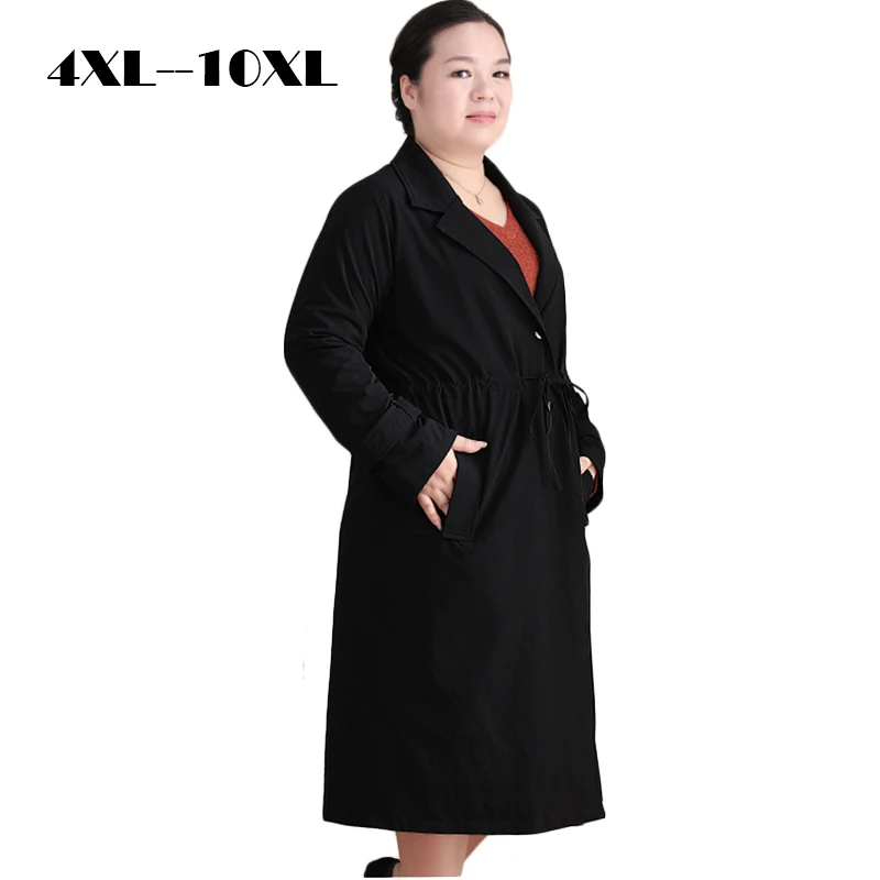

10XL Large Size Trench Coat Women 2019 Spring Autumn Solid color Long sleeve Windbreaker Female Belt Slim Plus size Long Trench