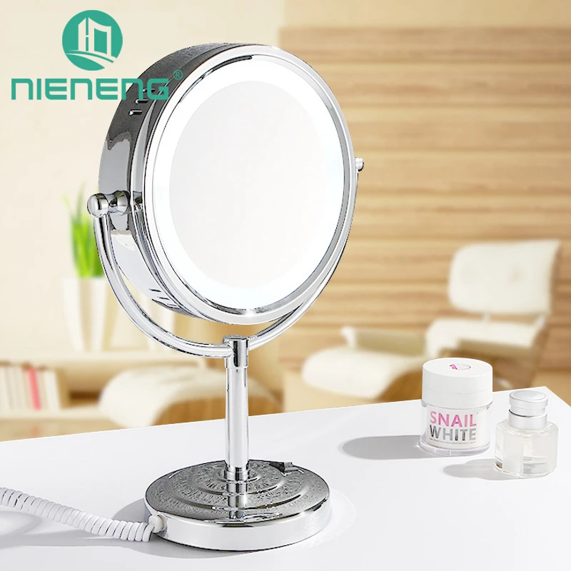 

Nieneng Makeup Mirrors LED Cosmetic Table Stand Double Side LED Light Mirror 3X 10X Bath Make Up Mirror Bathroom Mirror ICD60528