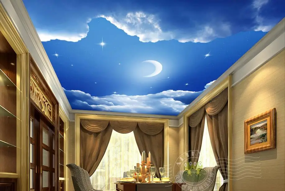 Us 14 62 57 Off Custom 3d Ceiling Murals Moon And Stars 3d Sky Ceiling Photo Wallpapers Ceiling Living Room Wall Paper 3d Ceiling Murals In
