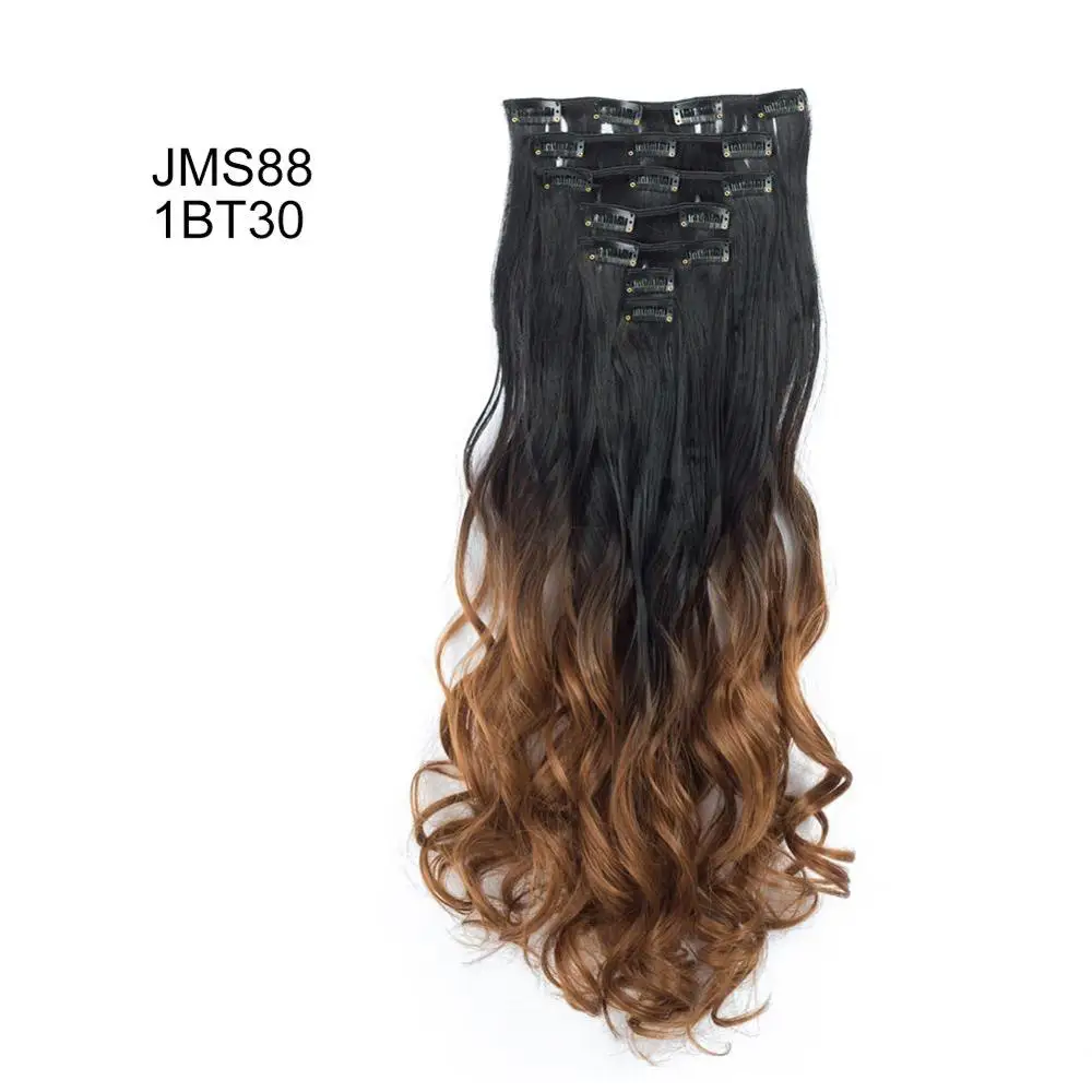 ValenWigs 130 г два тона 32 цвета 7 шт./компл. клип на наращивание волос 22 ''длинные волнистые Омбре синтетические накладные волосы для женщин - Цвет: 1B/27HL