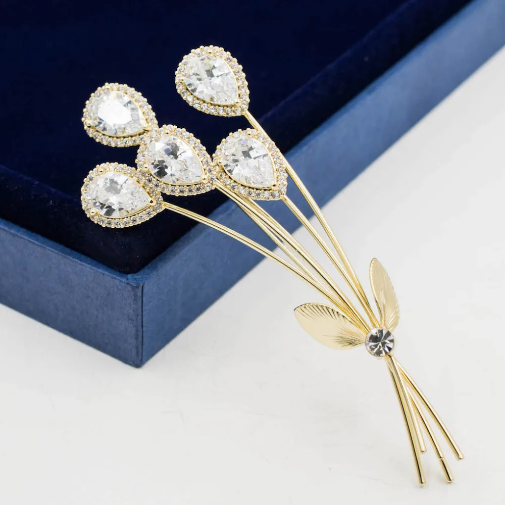 

Fashion Waterdrop Broach Cubic Zirconia Brooch Pin High Quality Women Jewelry Dress Accessories 15102