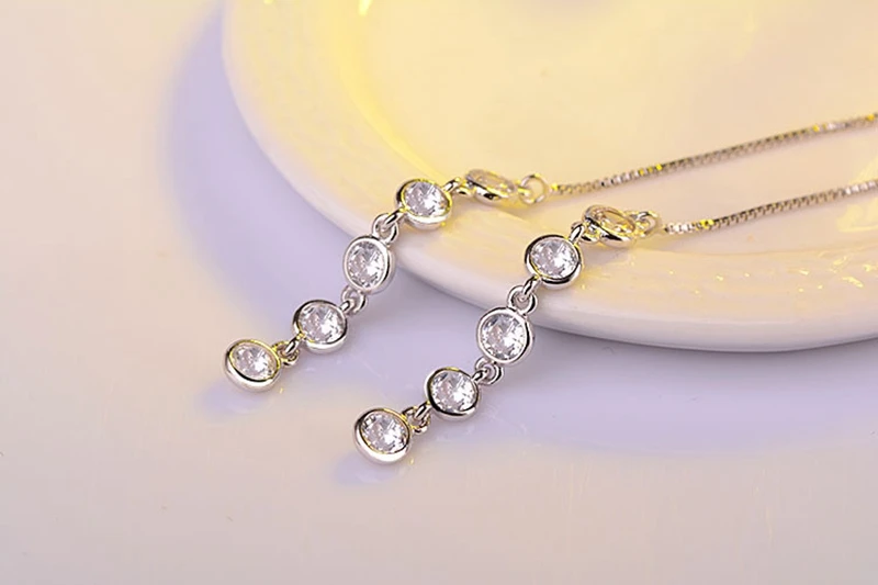 Роскошные 925 пробы серебряные геометрические Длинные круглые серьги-гвоздики с кисточками AAA циркония и кристаллами для женщин вечерние ювелирные изделия