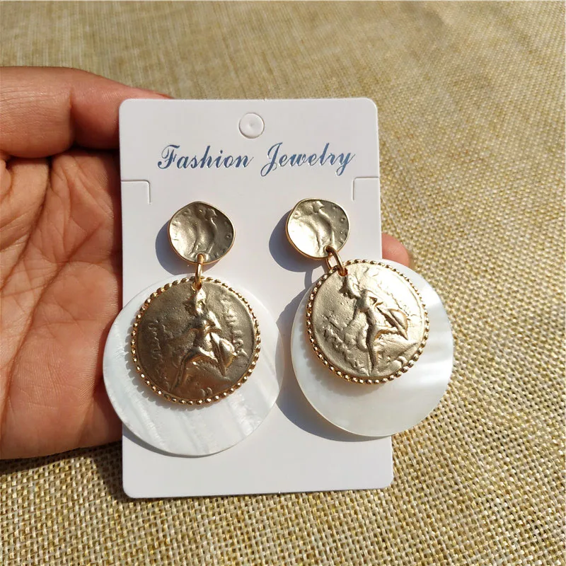 

1 Dozen Vintage Medusa Trendy Coin Portrait Pendant Drop Dangle Earrings Charms Gold Ethnic Women Brincos Oorbellen 2019