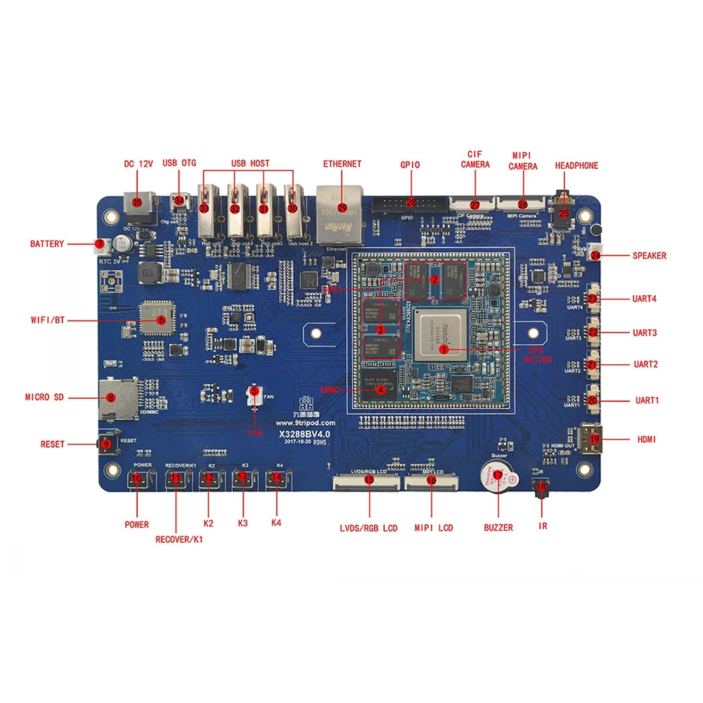 Плата разработки ARM RK3288 четырехъядерный процессор 2 Гб DDR3 16 ГБ демонстрационная