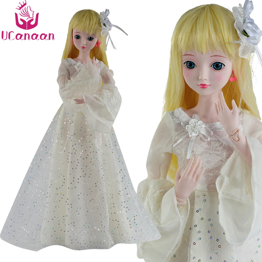 

UCanaan 24'' 60CM Ball Jointed Doll 1/3 SD BJD Dolls With Outfits White Dress Shoes Wig Makeup Girls DIY Dressup Toys