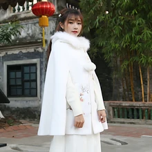 2017 Winter Woolen Coat Women Vintage Retro Cloak Fur Hooded Long Coat Jacket