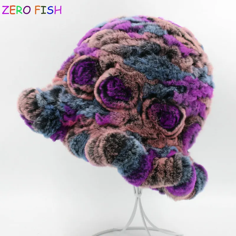 

Women fur hat for winter natural rex rabbit fur cap russian female fur headgear 2019 brand new fashion warm Bucket cap
