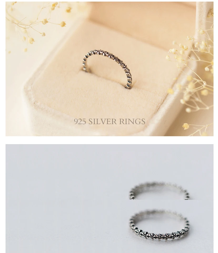 Genuine 925 Sterling Thai Silver Vintage Daisies Flower Stackable Rings For Women Fashion Jewelry Gift Open Ring For Lover Best (1)