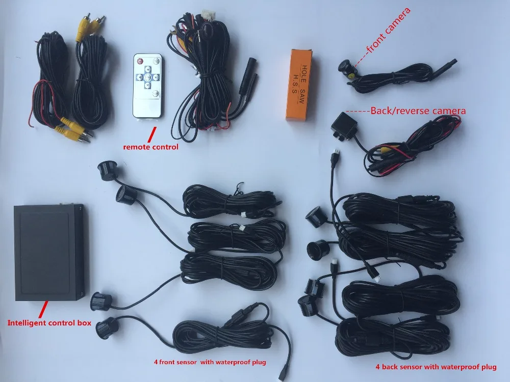 8 Video Parking Sensor Car Vehicle Reverse Backup Radar System with Front Rear Camera Parking System alarm remote control