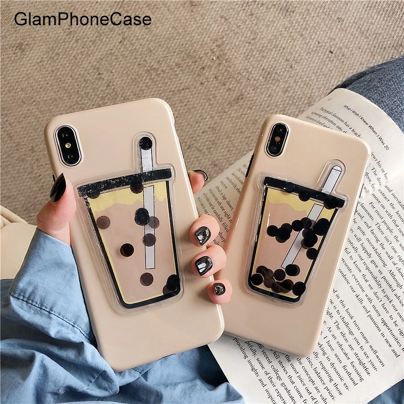 

GlamPhoneCase Quicksand Milk Tea Phone Case For iPhone X XS Max XR Soft TPU Cover For iPhone 7 8 6 6s Plus Glitter Case Coque