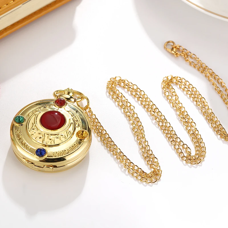 Винтаж Япония аниме Сейлор Мун карманные часы кулон с бриллиантом золото Fob кварцевые часы цепь ожерелье милый подарок для женщин Девушка