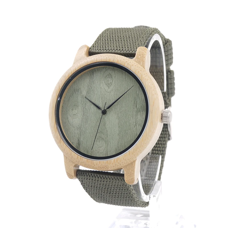 BOBO BIRD V-D12 Mens Bamboo Wooden Watches Green Wood Dial Bamboo Case Quartz Wristwatch with Nylon Strap in Gift Box