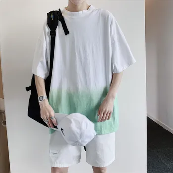 

Summer New T Shirt Men's Fashion Gradient Casual Short-sleeved Tshirt Man Streetwear Trend Wild Hip-hop Loose Cotton T-shirt