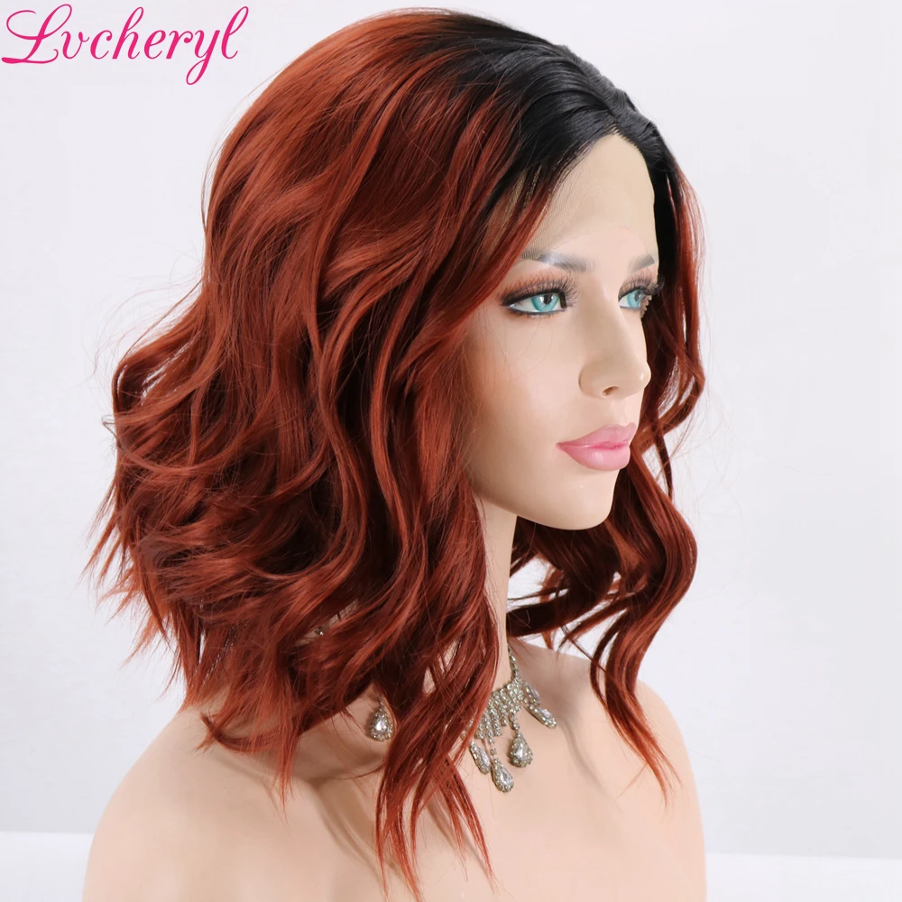 Lvcheryl Short Synthetic Lace Front Wigs Black Roots To Reddish