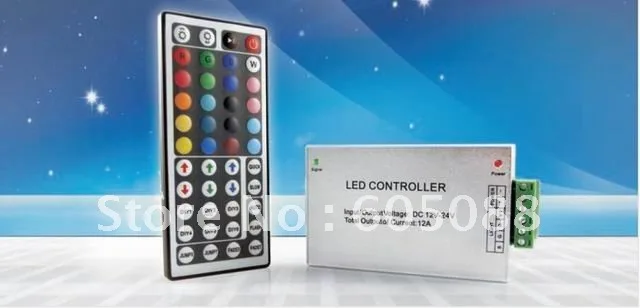 

DC12v ALumimum infrared led RGB lighting controller+ 44key remote dimmer max.load 144w led rgb leds 5pcs/lot,DHL free shipping