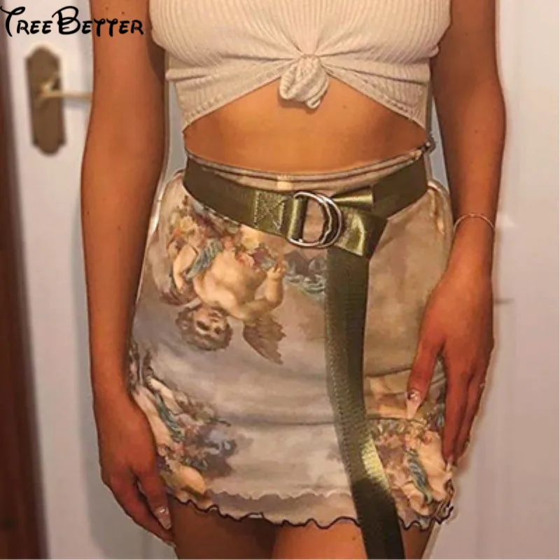 

Sexy High Waist Mini Skirt Women Angel Print High Street Skirts 2019 Spring Summer Fashion Short Pencil Skirts