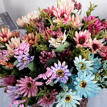 

Artificial Flower Vivid China Aster 7 Heads Lifelike Fake Chrysanthemum for Home Wedding Decor UD88