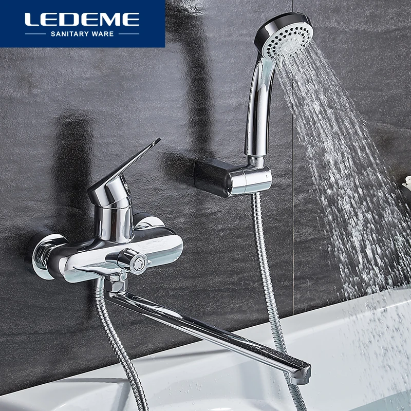 LEDEME Смеситель для ванны с длинным изливом 350 мм. латунь Цвет: хром L2240|tap tap|tap wall