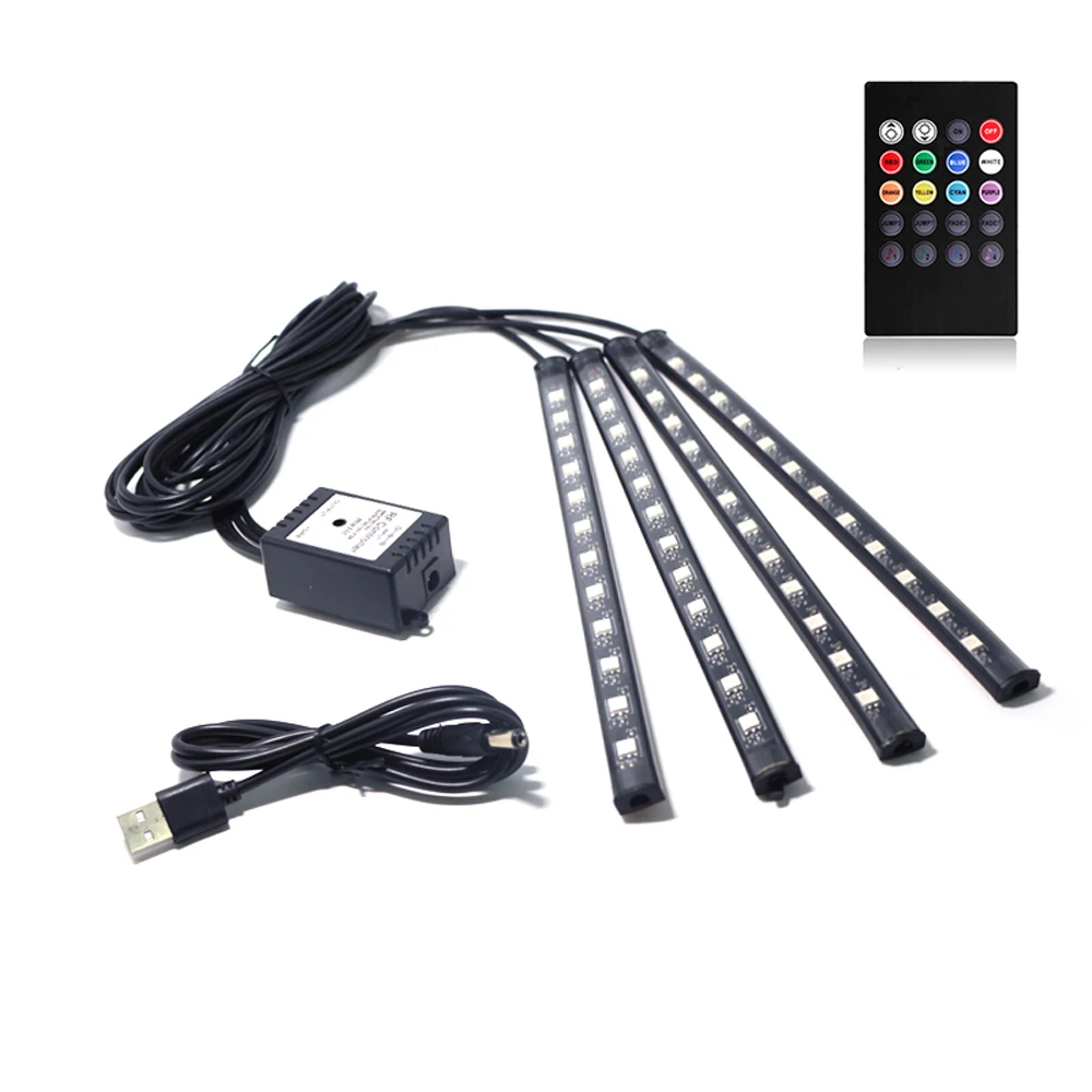 4 шт стайлинга автомобилей украшения свет USB Беспроводной удаленного/APP Управление подкладке пол ноги светодиодный атмосферу RGB полосы Водонепроницаемый 5 V