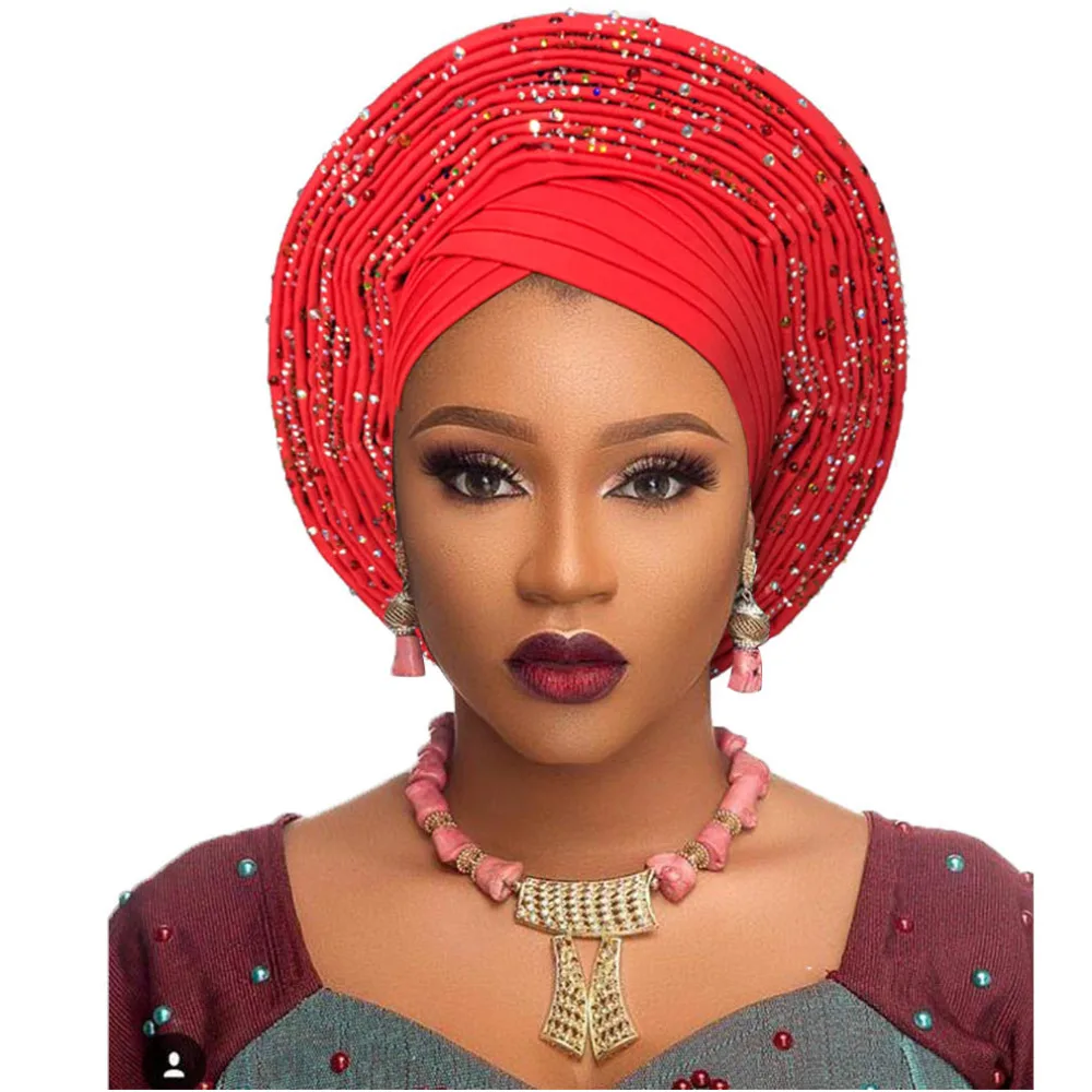 Модные африканские headtie aso oke headtie красивые Африканский тюрбан aso ebi шипованных Авто геле Африканский тюрбан оголовье