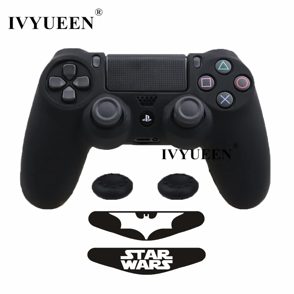 IVYUEEN для Playstation 4 PS4 Pro тонкий контроллер силиконовый чехол+ 2 палки с захватом+ 2 светодиодный светильник - Цвет: Черный