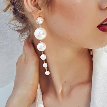 

17KM Fashion Gold Long Simulated Pearl Earrings For Women Girl 2019 Big Geometric Round Drop Earring New Wedding Jewelry