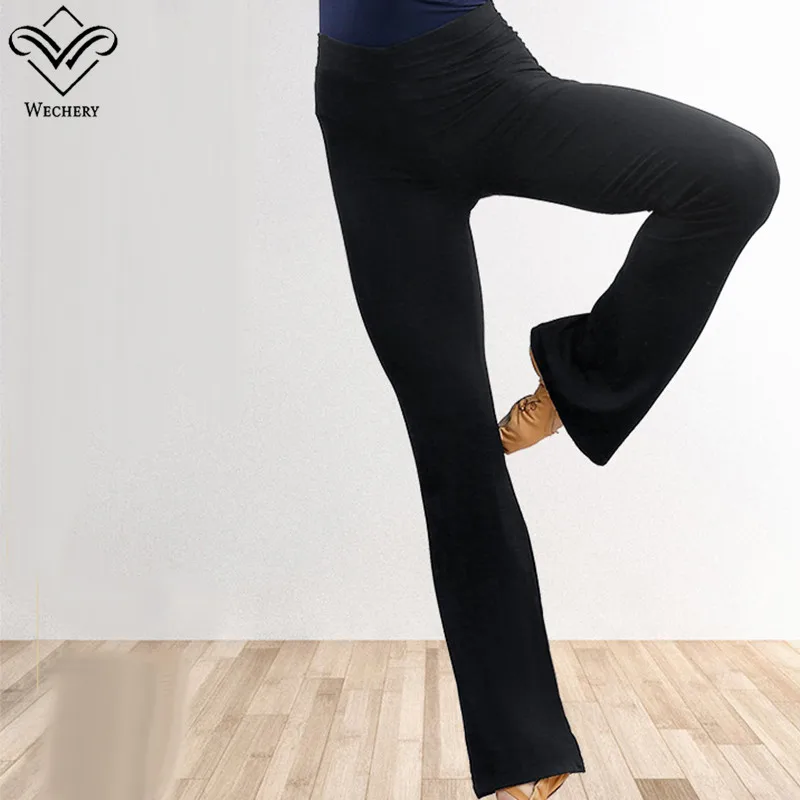 Wechery балетные колготки для женщин, эластичные длинные брюки с колокольчиком, хлопковые черные, фиолетовые, серые штаны для трико, штаны для фитнеса или йоги - Цвет: Черный