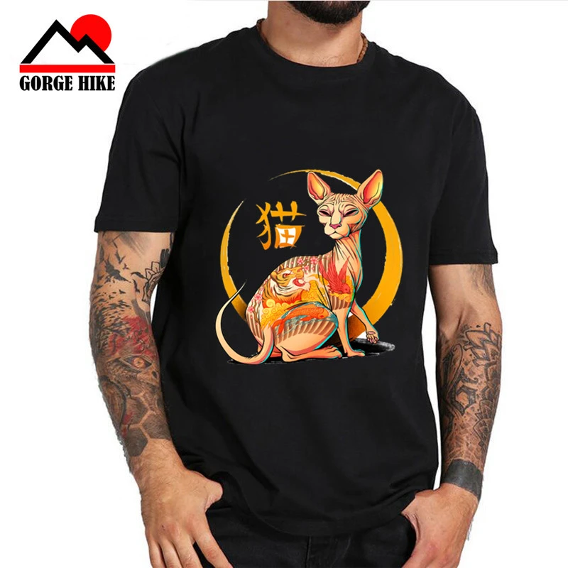 M I J Keren Hipster Kucing Sphinx Kucing Dicetak T Shirt Musim Panas Pria Trendi Tato Yakuza Kucing Desain Lengan Pendek Tee Pakaian Atas T Shirt Aliexpress