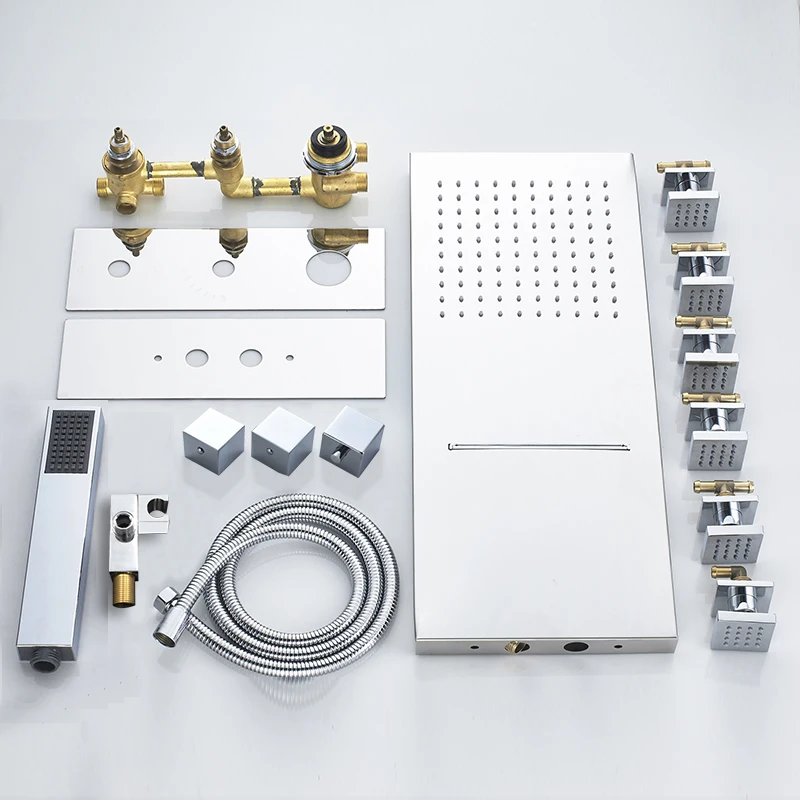 Shinesia хромированный термостатический смесители для душа набор дождь водопад душ с гидромассажем 4-способ Термостатический Смеситель Ванна Душ