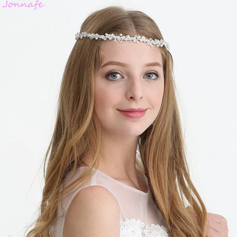 

Jonnafe Fashion Silver Rhinestone Bridal Forehead Tiara Women Headband Handmade Wedding Hair Crown Accessories