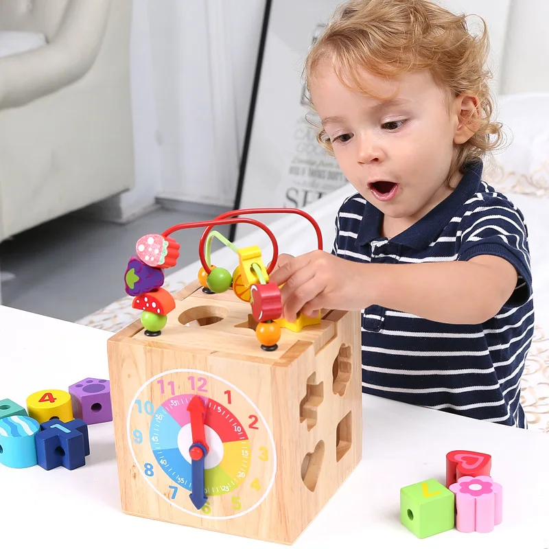 

Wooden Mini Around Beads Wire Maze Multi-function Box Developing Interactive Montessori Kids Toys For Children