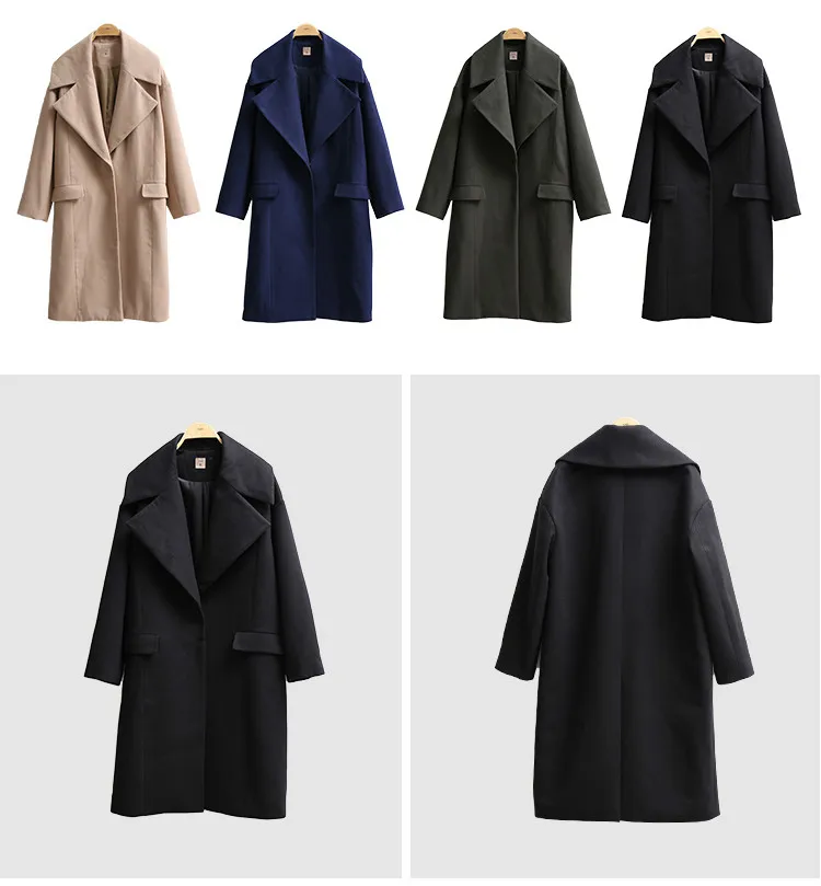 Amii минимализм полушерстяное длинное пальто для женщин зима повседневные отложной воротник Твердые негабаритные свободные элегантные длинные куртки